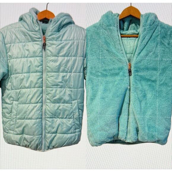 Nautica Girls 12/14 Reversible Teal Fuzzy Hooded Full Zip Warm Winter Jacket - Picture 1 of 11
